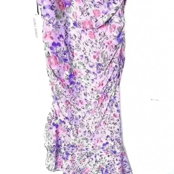 NWT! Floret Studios Floral Print One-shoulder Asymmetric Hem A-line Dress - Picture 3 of 7